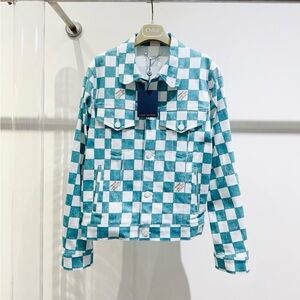 Authentic Louis Vuitton Teal and White Checkered Jacket